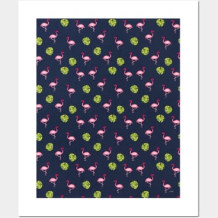 Pink Flamingo Pattern in Charcoal | Summer | Island Paradise | Tropical Posters and Art